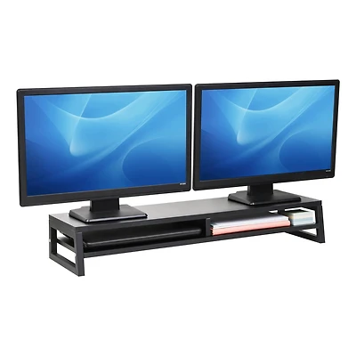 Mind Reader 2-Tier MDF Double Monitor Stand, Dual Screen Riser with Storage Shelf, 33.75 Inch Wide, 88 lb Capacity, Black