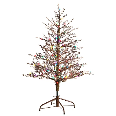 4ft. Pre-Lit Frosted Berry Twig Artificial Christmas Tree, Multicolor Gum Ball LED Lights