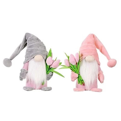 Santa's Workshop 15" Gnomes with Tulips Decoration Set