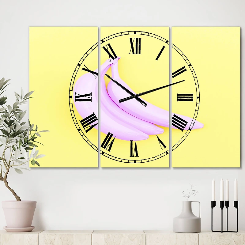 Designart 'Pink Banana Oversized Modern Multipanel Wall Clock