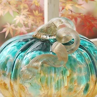 Glitzhome® Small Glitter Glass Pumpkin, Blue & Gold