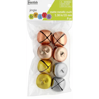 Essentials by Leisure Arts 1.38" Matte Metallic Multicolor Jingle Bells, 8ct.
