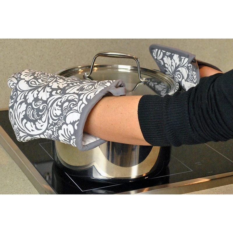 DII® Gray Damask Oven Mitt & Potholder Set