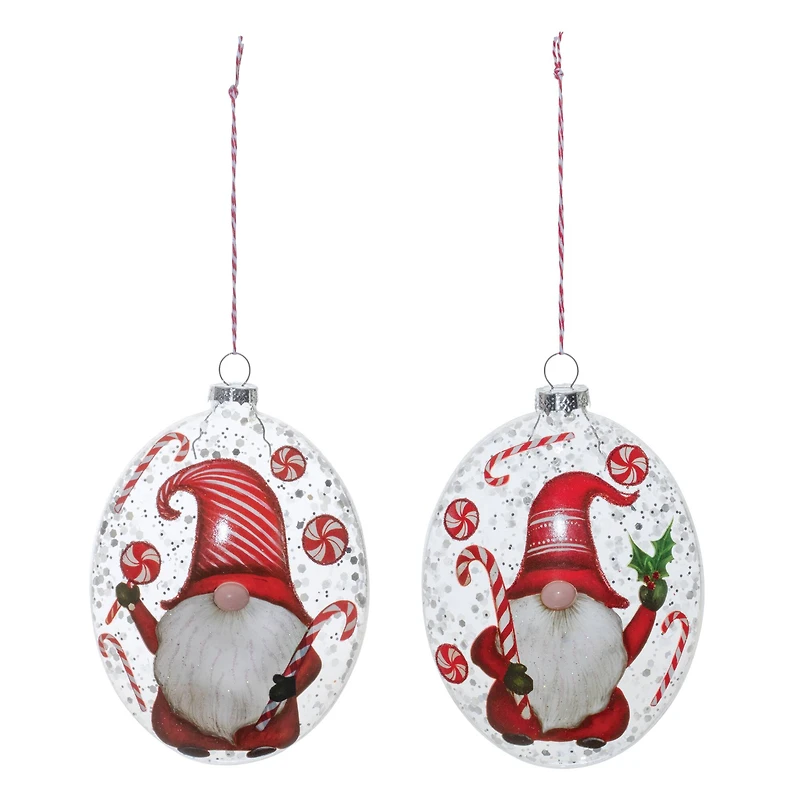 Peppermint Gnome Glass Disc Ornament Set