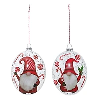 Peppermint Gnome Glass Disc Ornament Set