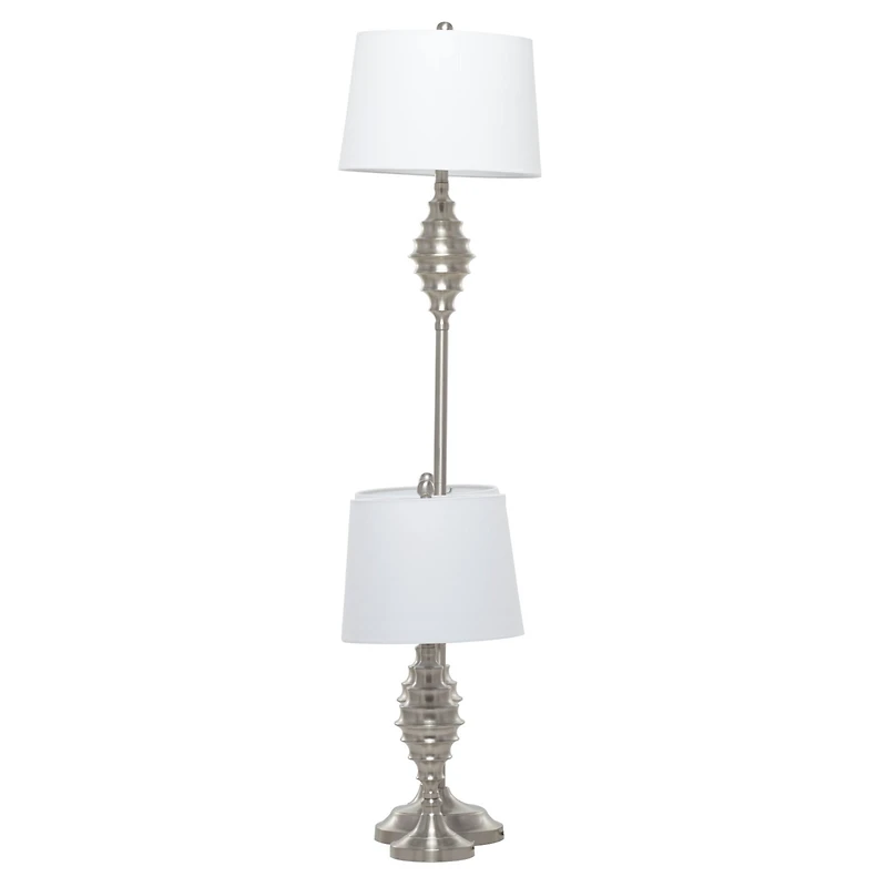 Set of 3 Silver Iron Coastal Table Lamp, 59" x 10" x 10"
