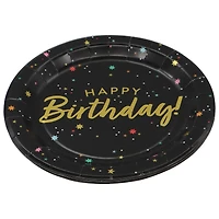 9" Black & Gold Starry Happy Birthday Paper Plates, 8ct. by Celebrate It™