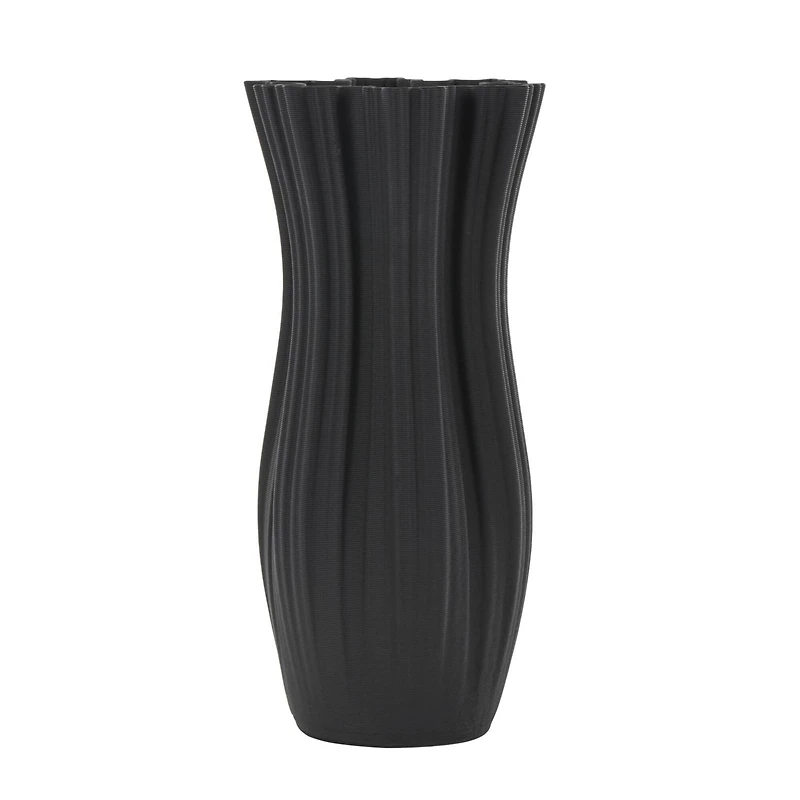 Black Contemporary Abstract Ribbed Ceramic Tulip Vase