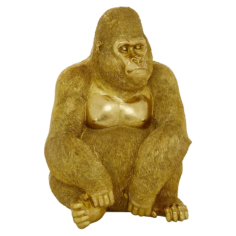 15" Gold Traditional Gorilla Sculpture