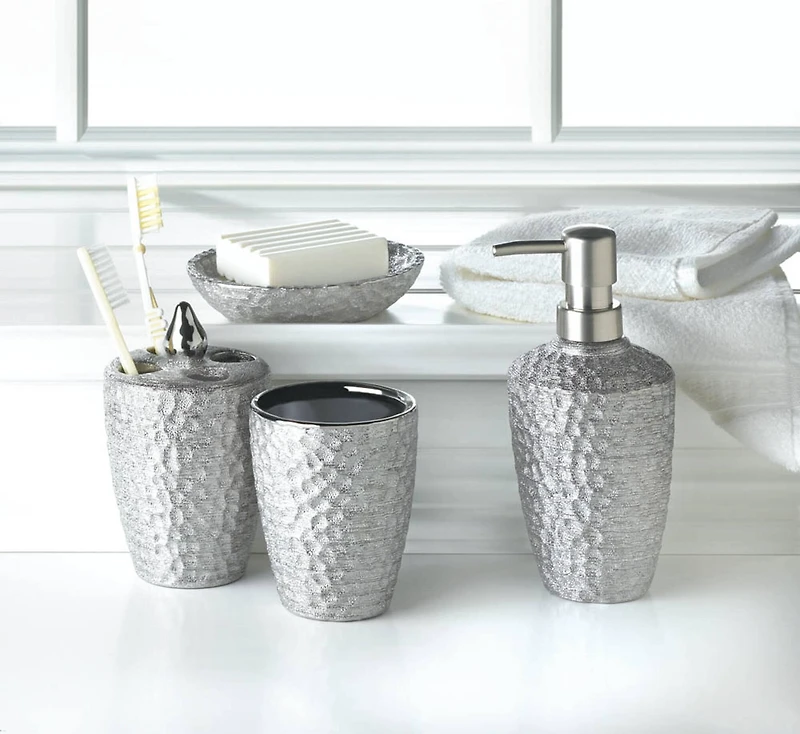 Hammered Silver Texture Bath Accessories Set