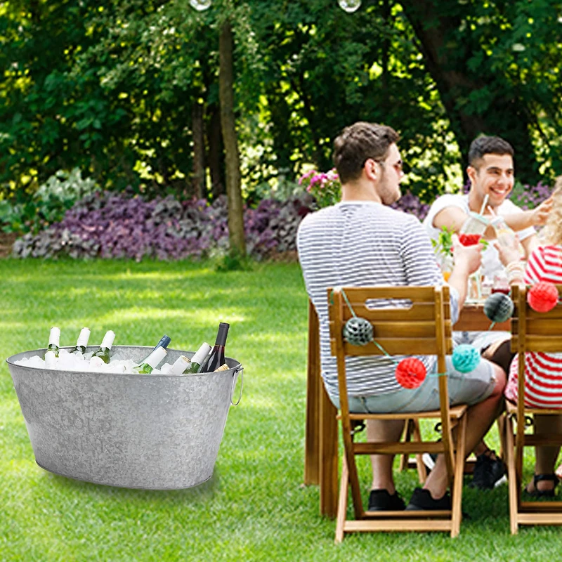 Mind Reader 12'' Large Round Galvanized Steel Beverage Tub with Handles