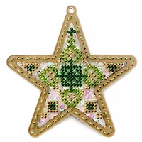 Wonderland Crafts Green & Gold Star Christmas Ornament Bead Embroidery Kit