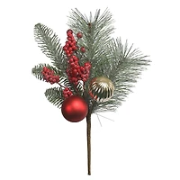 12" Glitter Pine, Red Berry & Ball Ornament Pick by Ashland®