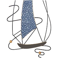 Blue Metal Sailboat Wall Decor with Black Wire Frame and White Bird Accents