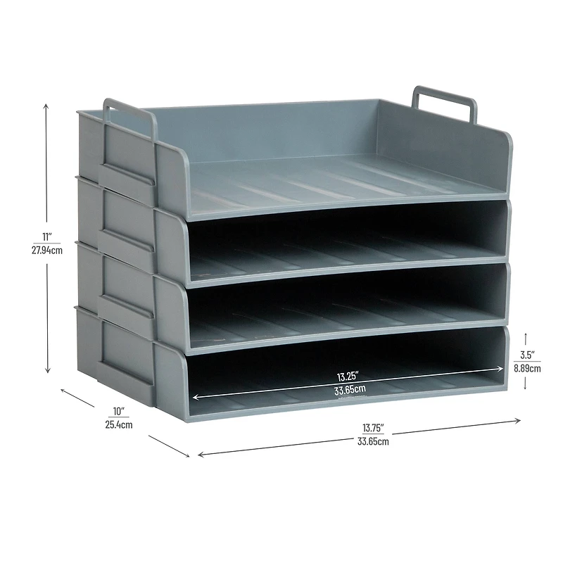 Mind Reader Stackable Paper Tray, Desktop Organizer, File Storage, Office, Plastic, 4 Pcs