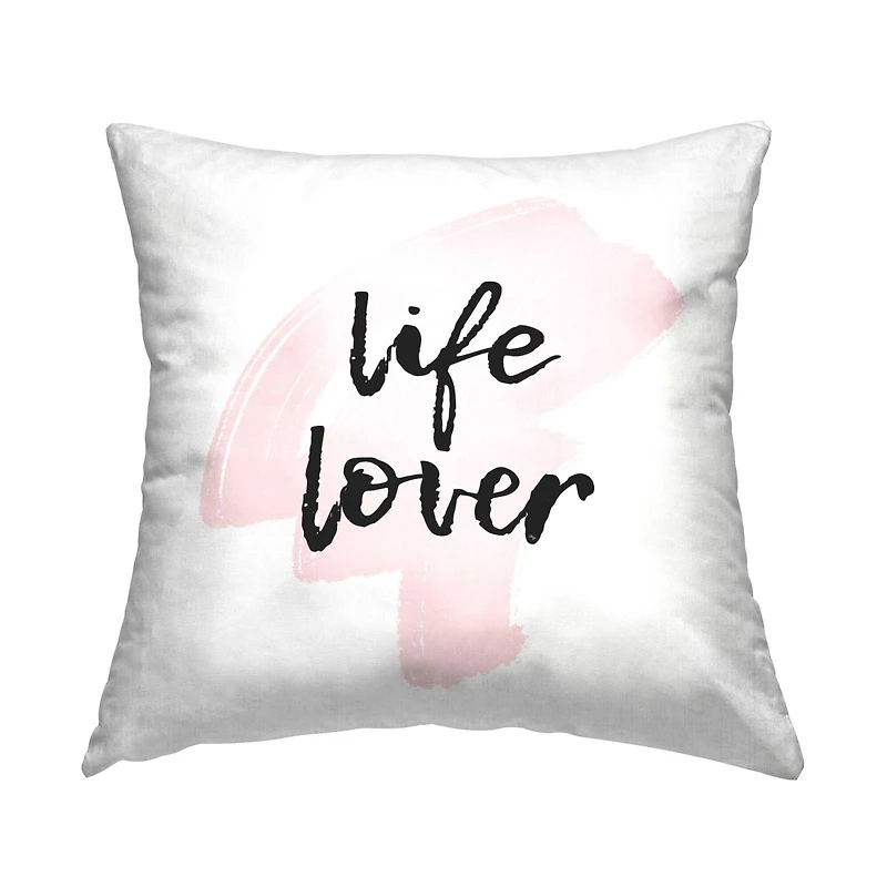 Stupell Industries Life Lover Casual Pink Black Calligraphy Throw Pillow, 18" x 18"