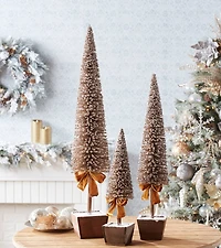 Glittery Golden Potted Pine Tree Tabletop Décor Set, 39", 30" & 20.5"