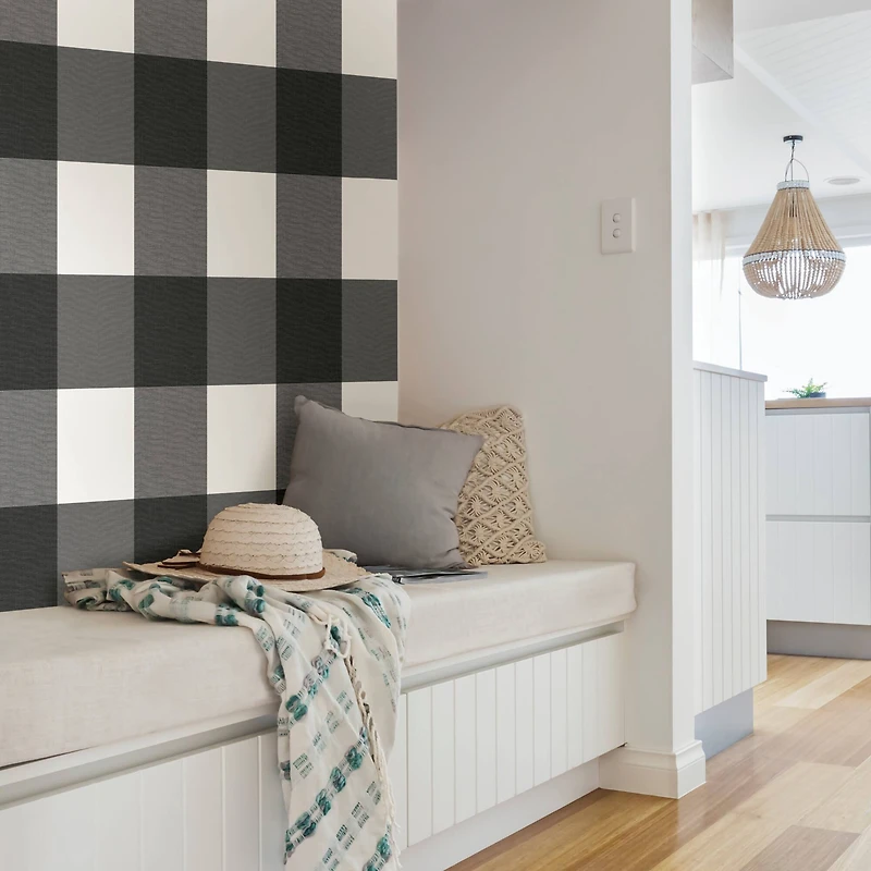 Wallpops Charcoal Farmhouse Plaid Peel & Stick Wallpaper