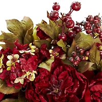 18" Red Peony & Hydrangea Arrangement in Decorative Planter