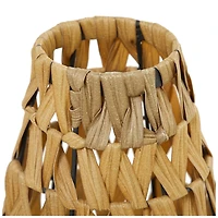 30" Light Brown Plastic Rattan Handmade Candle Lantern with Wrapped Zig Zag Design