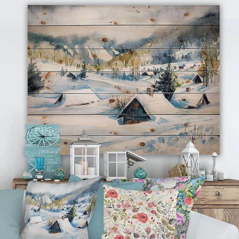 Designart - Mountain Village In Winter