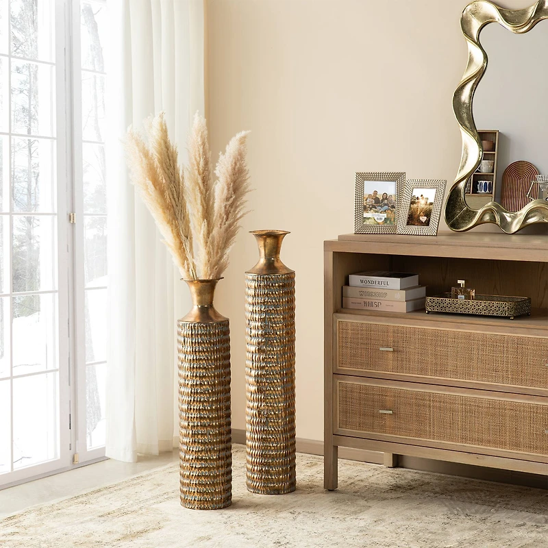 Glitzhome®  Gold Embossed Verdigris Metal Floor Vases Set