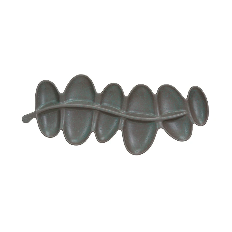 Hello Honey® 20.5" Matte Brown Stoneware Abstract Leaf Shaped Plate