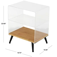 23" Clear Acrylic 1-Shelf Accent Table with Wood Base & Black Legs
