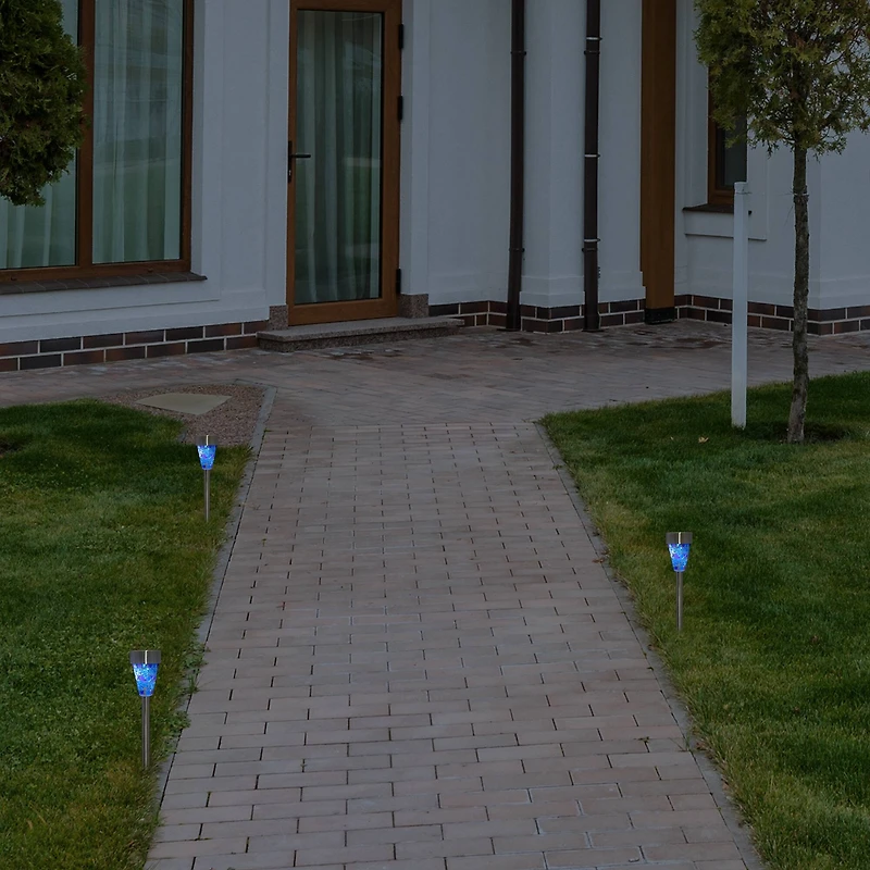 15.5" Blue Mosaic Stained Glass Solar Powered LED Pathway Markers