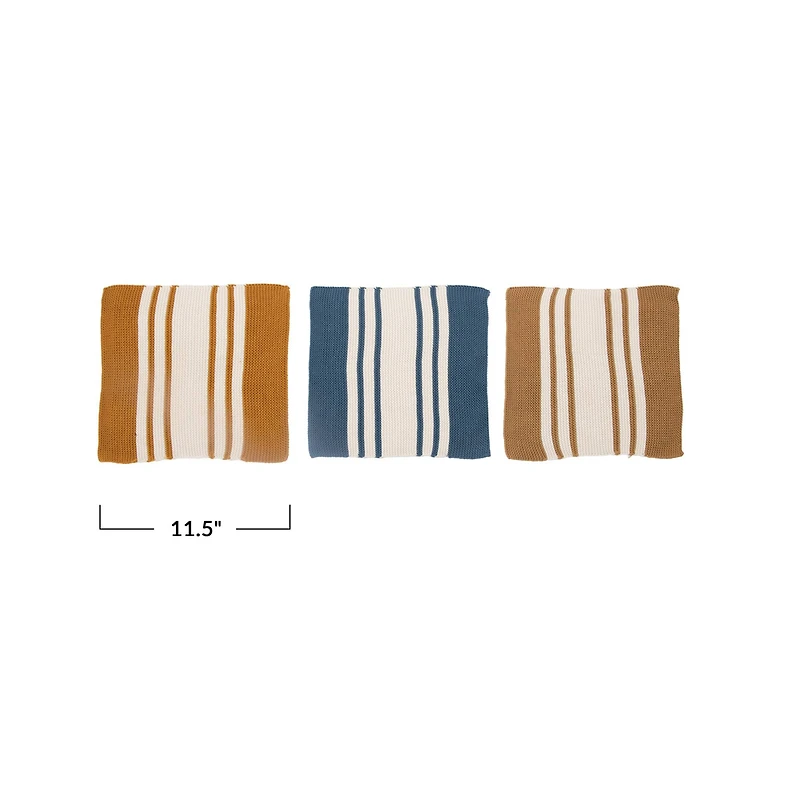 Hello Honey® Brown & Blue Striped Square Cotton Dishcloth Set