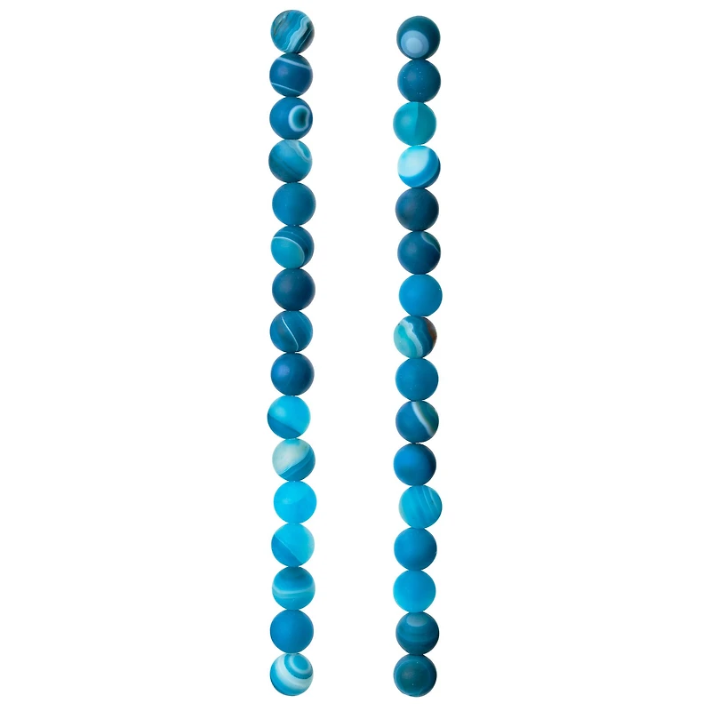 Blue Matte Striped Agate Round Beads, 8mm by Bead Landing™