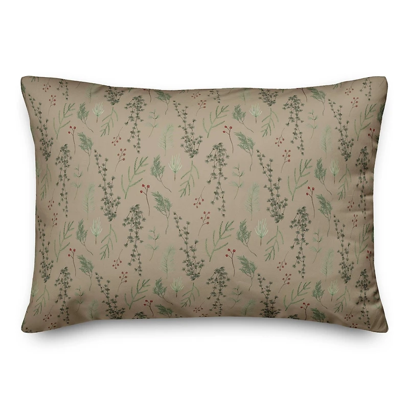Pine Greenery on Brown Rectangle Throw Pillow