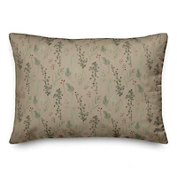 Pine Greenery on Brown Rectangle Throw Pillow