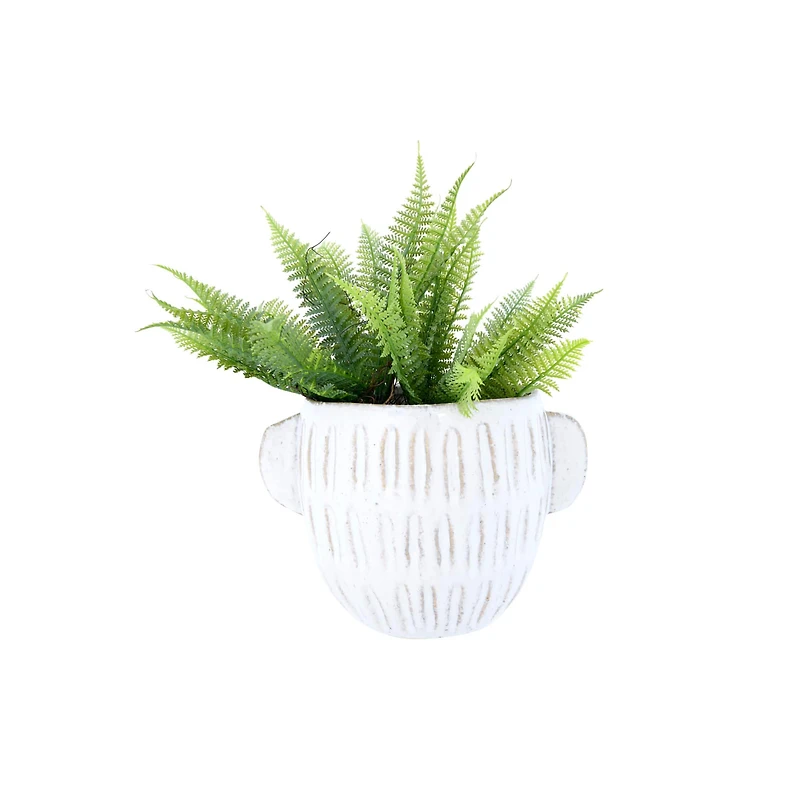 6.5" Glazed Embossed Stoneware Planter