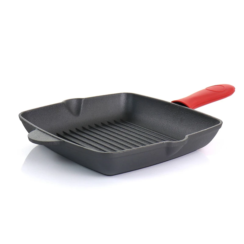 MegaChef Pre-Seasoned 4 Piece Cast Iron Set With Silicone Handles