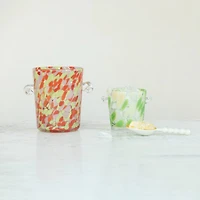 Hello Honey 3.5-Quart Confetti Glass Ice Bucket with Handles, Orange, Pink and Yellow