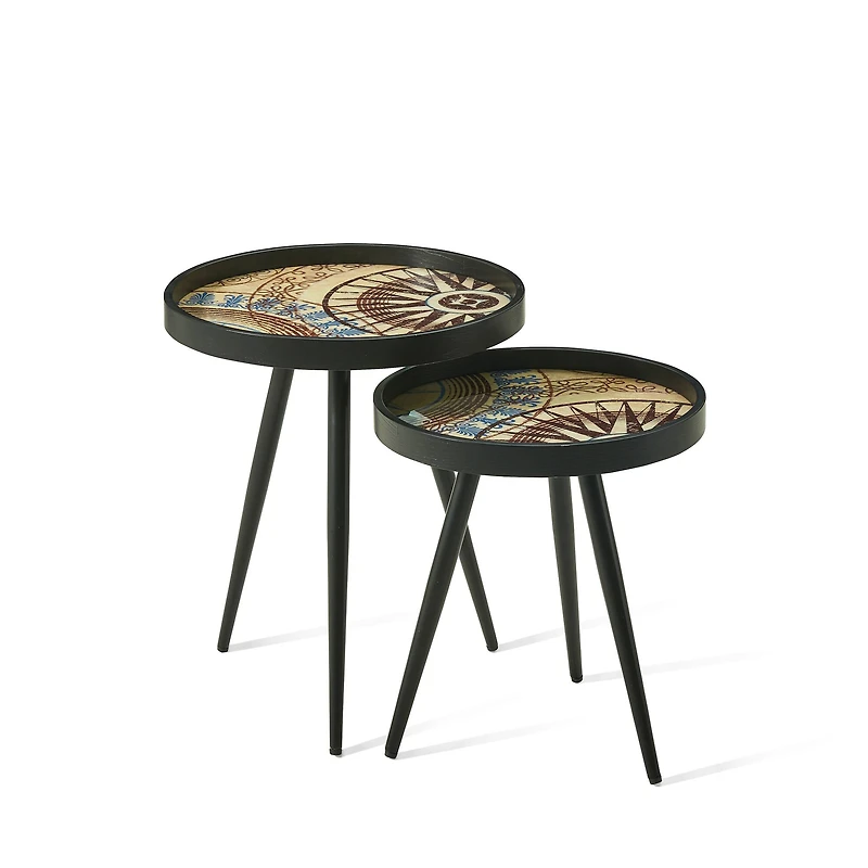 Glitzhome® Nesting Side Table with Polygonal Star Pattern Tray Top Set