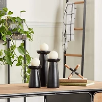 Black Wood Modern Candle holder 10",6",8"