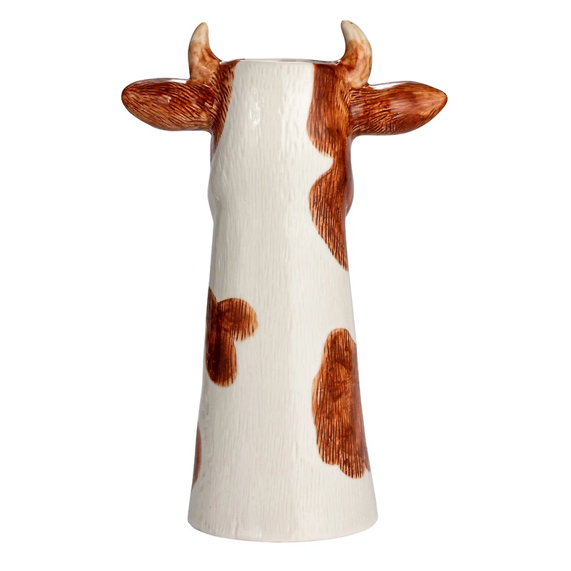 Hello Honey® 12.5" Brown & White Hand-Painted Decorative Stoneware Cow Vase