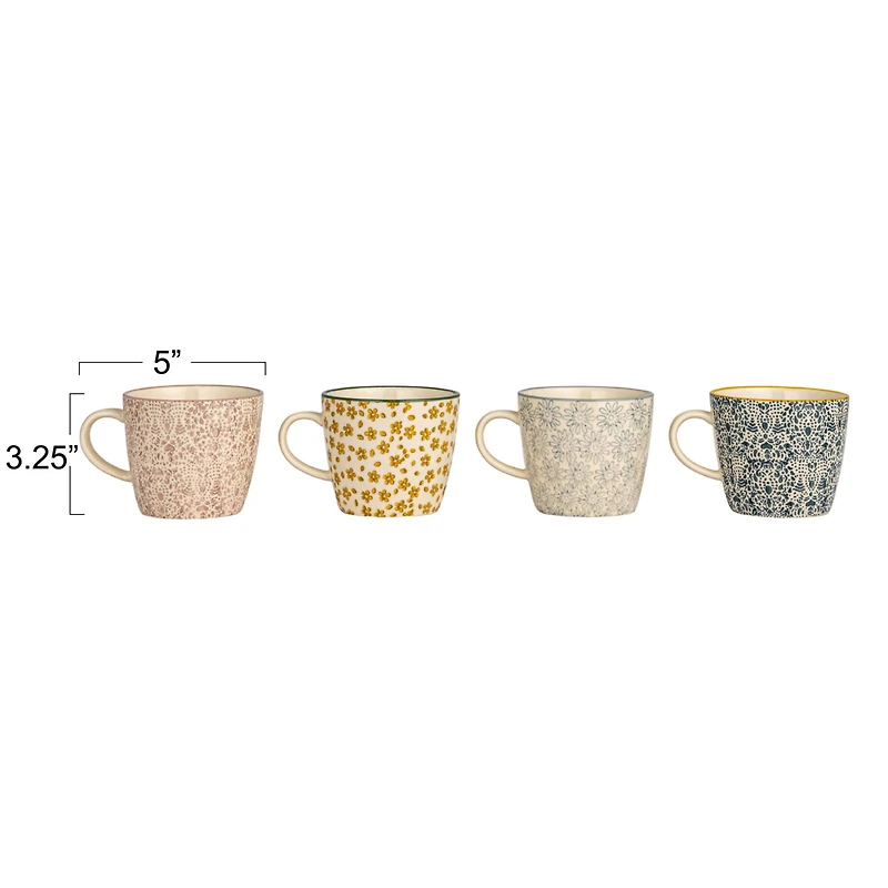 Hello Honey® 5" Flower Print Stoneware Mug Set