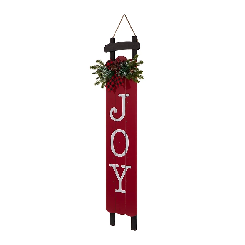 Glitzhome® 40" Lighted Wooden Sleigh JOY Porch Sign with Timer