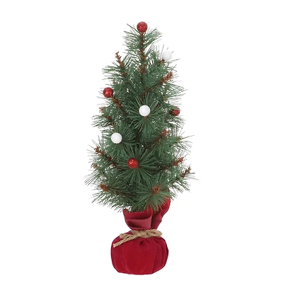 12" Green Pine Accent Tree with Glitter Berries in Red Velvet Base by Ashland®