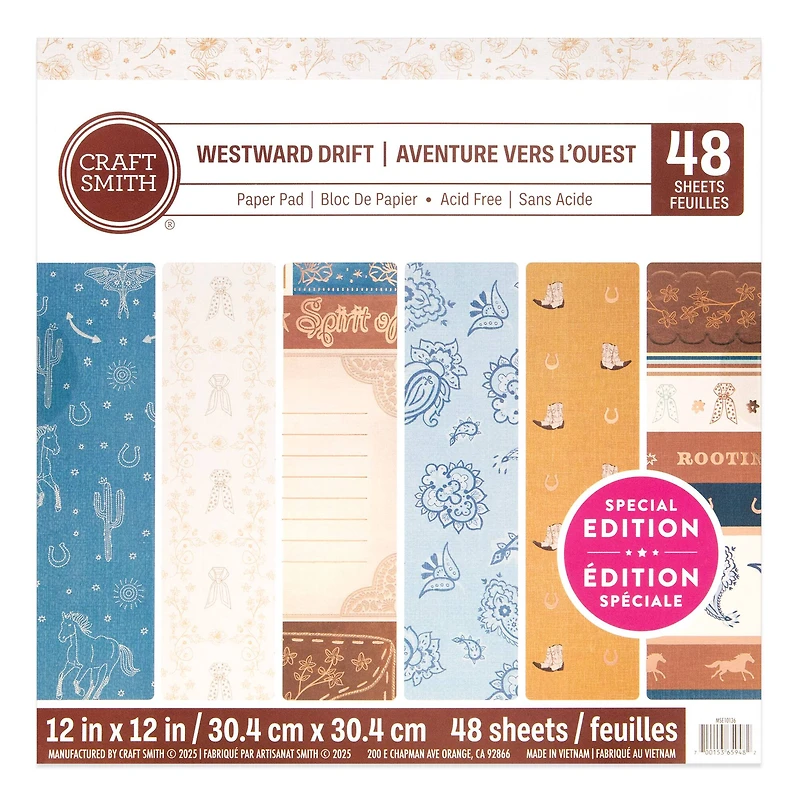 Craft Smith 12" x 12" Westward Drift Paper Pad, 48 Sheets