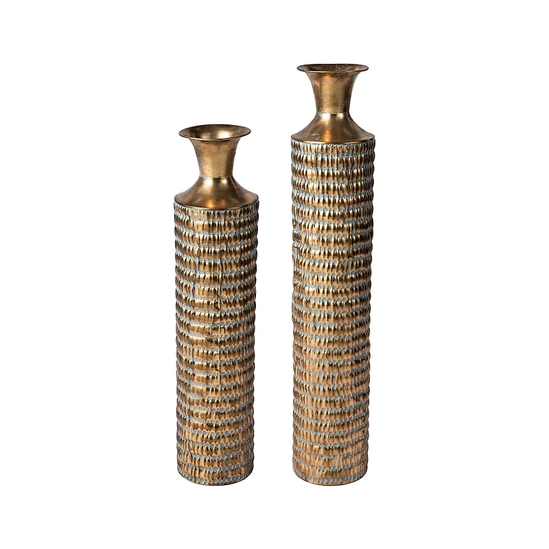 Glitzhome®  Gold Embossed Verdigris Metal Floor Vases Set