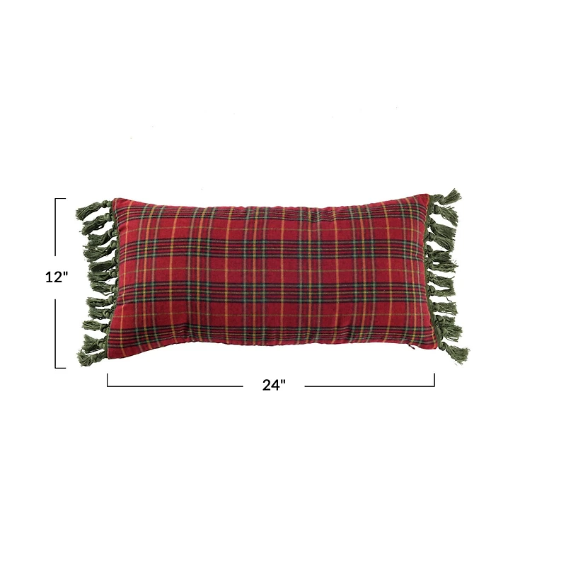 Hello Honey® 24" Red Plaid Lumbar Accent Pillow with Tassels