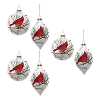 Glittered Glass Cardinal Ornament with Snow & Pine Filler Set