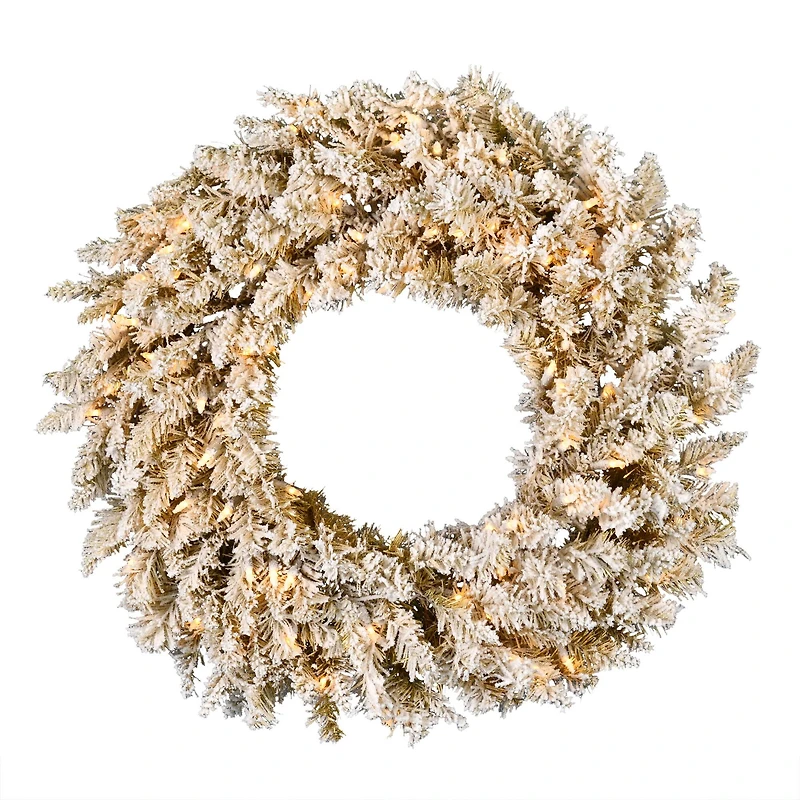 24" Warm White Dura-Lit® LED Frosted Gold Wreath