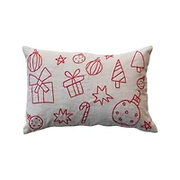 Hello Honey® 24" x 16" Embroidered Red & Natural Holiday Icons Lumbar Throw Pillow