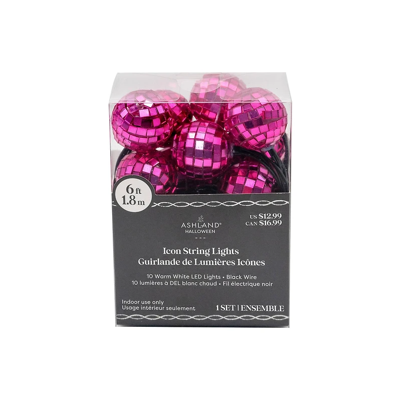 10ct. Warm White LED Pink Disco Ball Icon String Lights by Ashland®