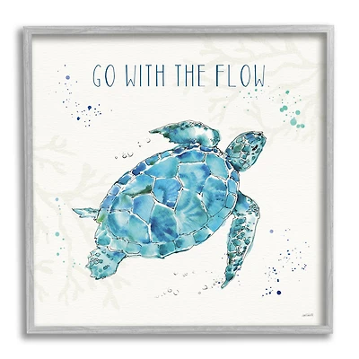 Stupell Industries Go with the Flow Turtle Watercolor Wall Art in Frame